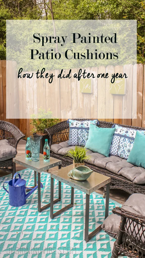 I spray painted my patio furniture cushions and here is how they held up after one year.