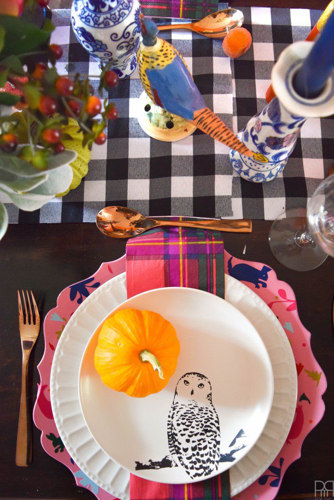 eclectic colorful thanksgiving tablescape