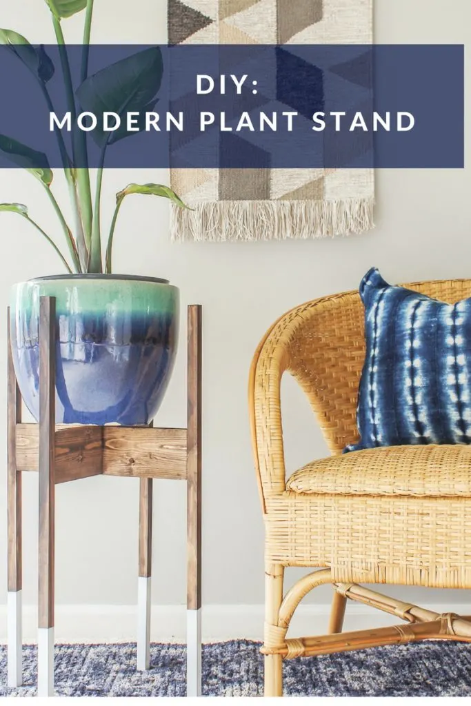 diy midcentury modern plant stand with wood dip-dye legs