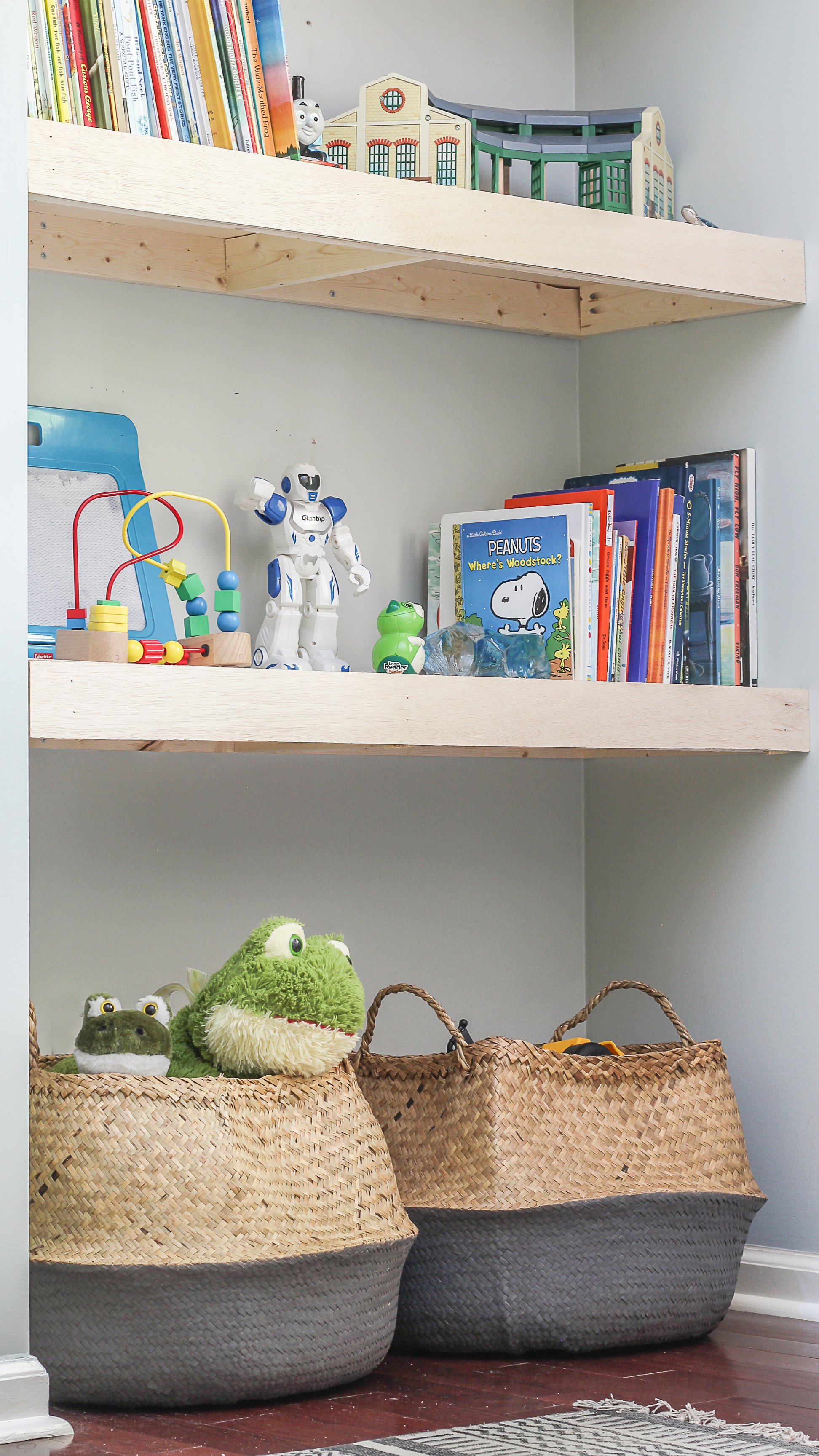 DIY Natural Wood Alcove Shelving Easy Floating Shelves