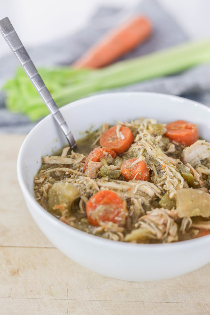 easy crockpot chicken vegetable bone broth soup in crockpot