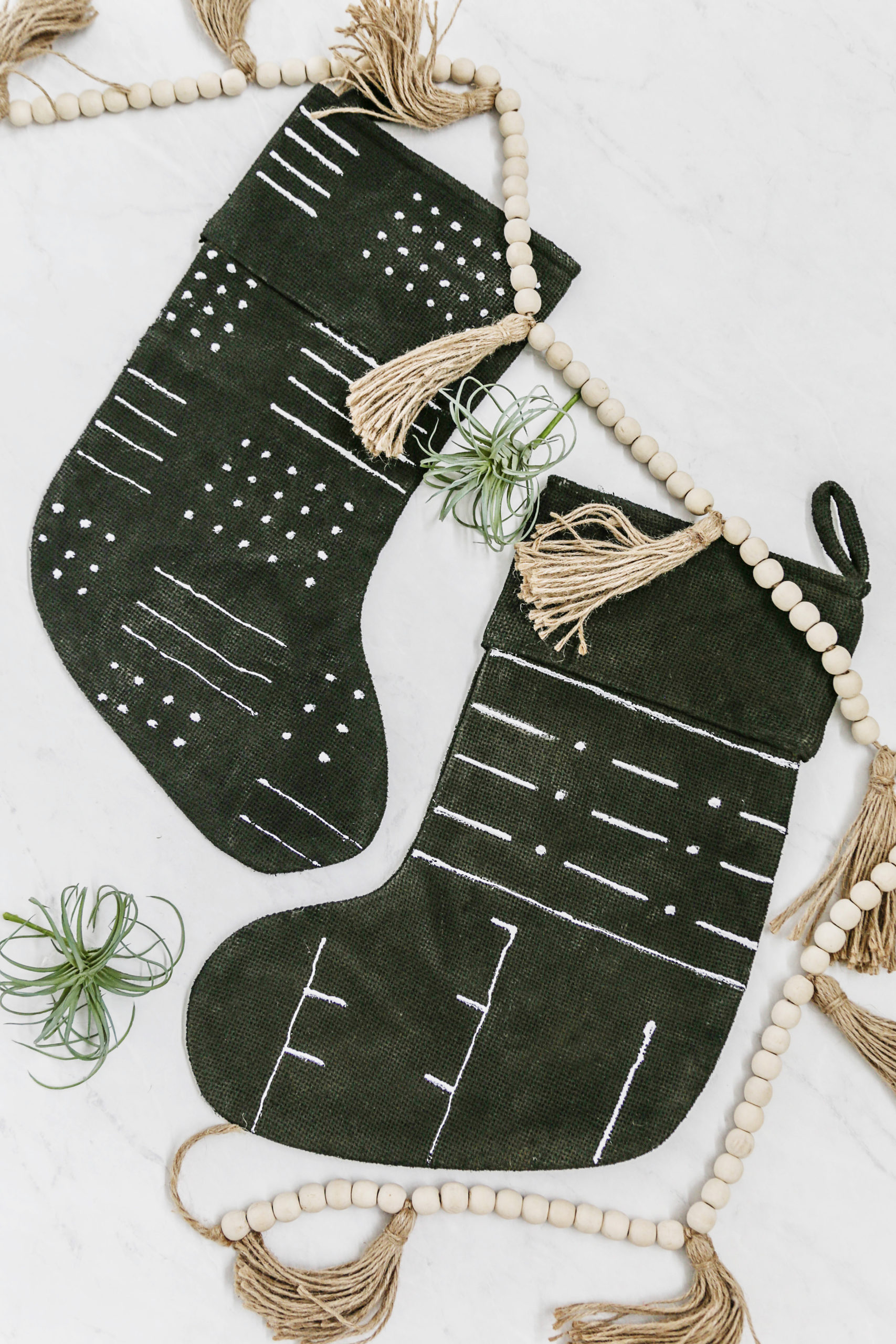 DIY No-Sew Mudcloth Christmas Stockings