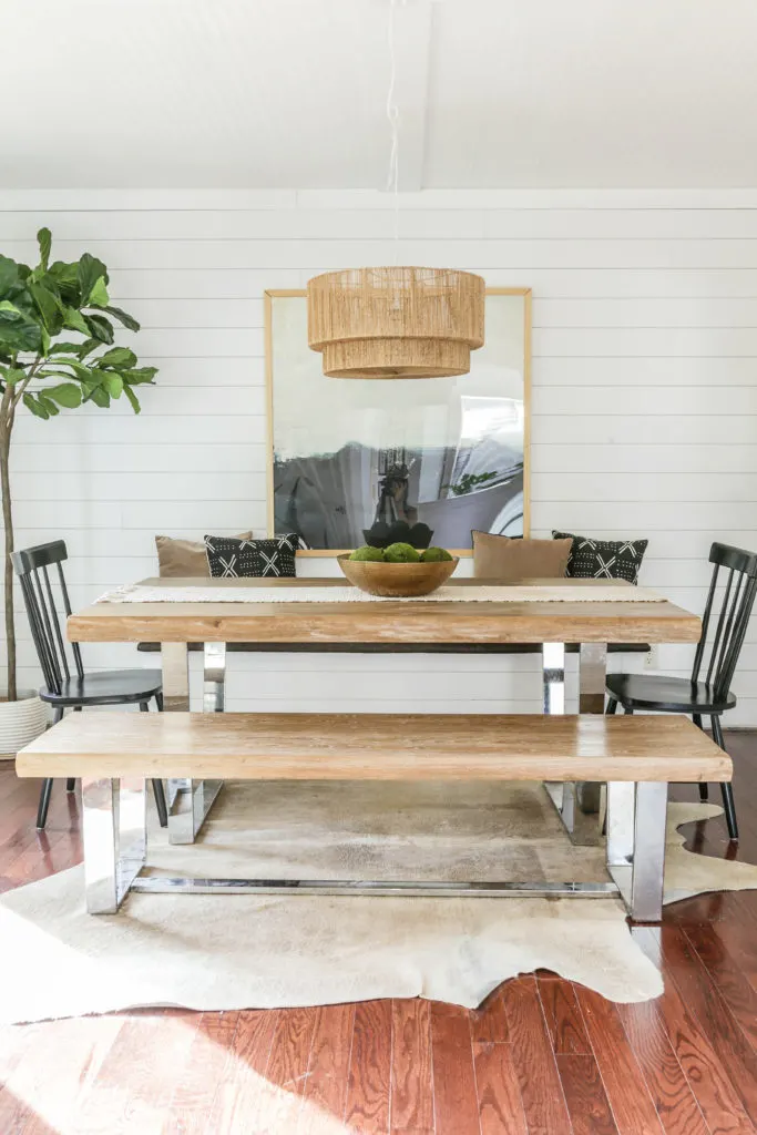 modern farmhouse dining room with banquette