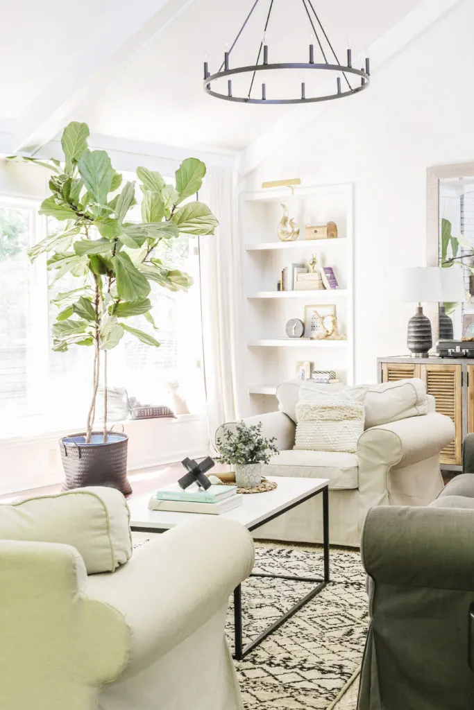 neutral modern farmhouse living room 