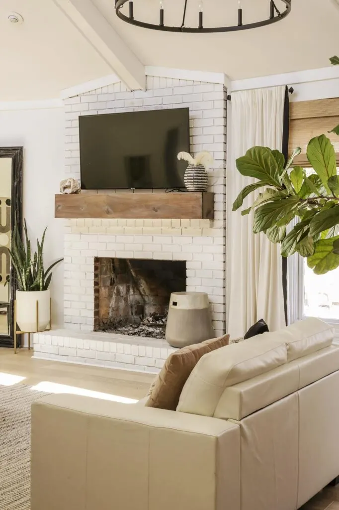 modern farmhouse living room with white walls