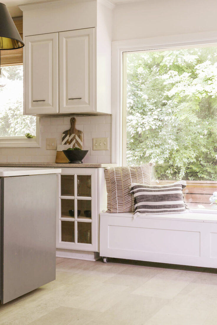 DIY Kitchen Window Storage Bench on Casters for under $130