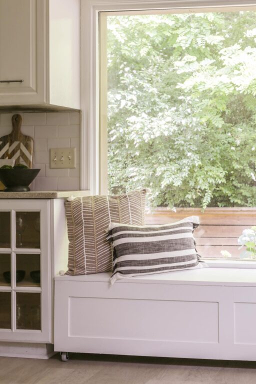 DIY Kitchen Window Storage Bench on Casters for under 130