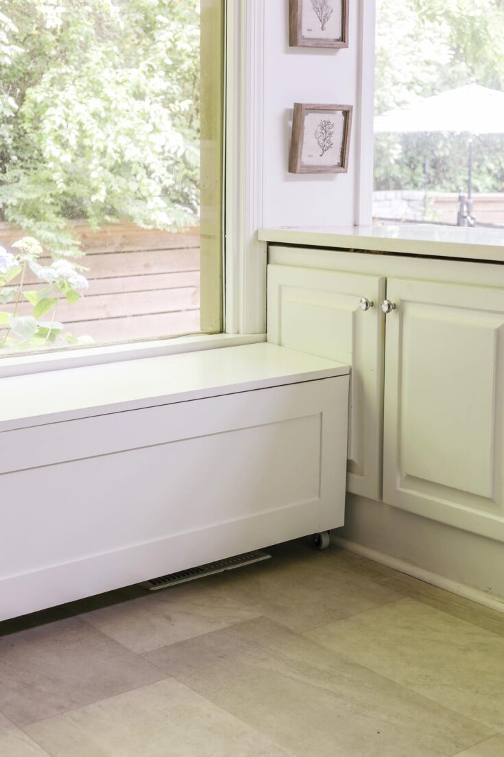 DIY Kitchen Window Storage Bench on Casters for under 130
