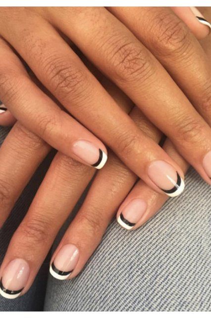 french tip nail design with black