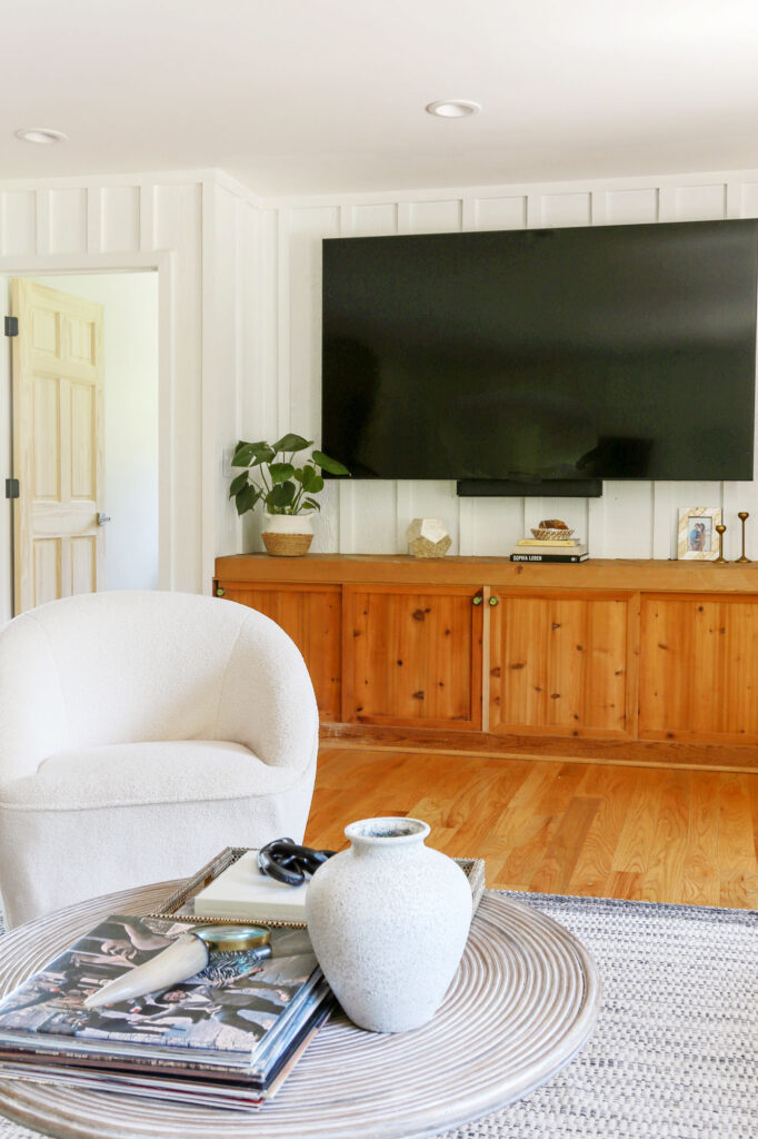 cozy organic modern living room with boho decor