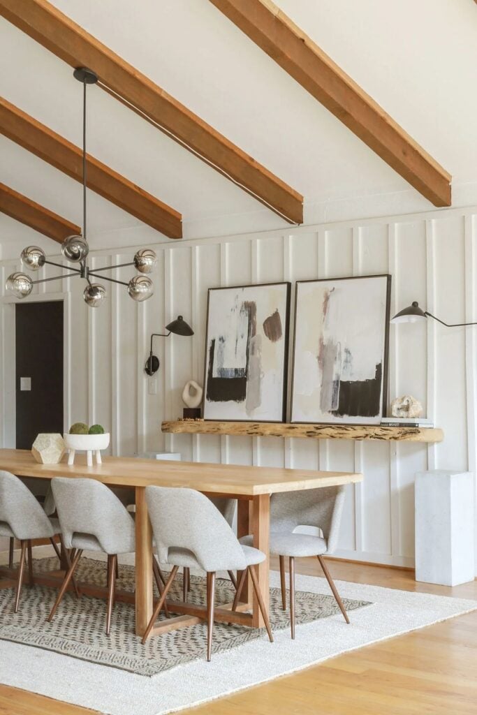 Shoji White walls in modern organic dining room with white trim and ceiling