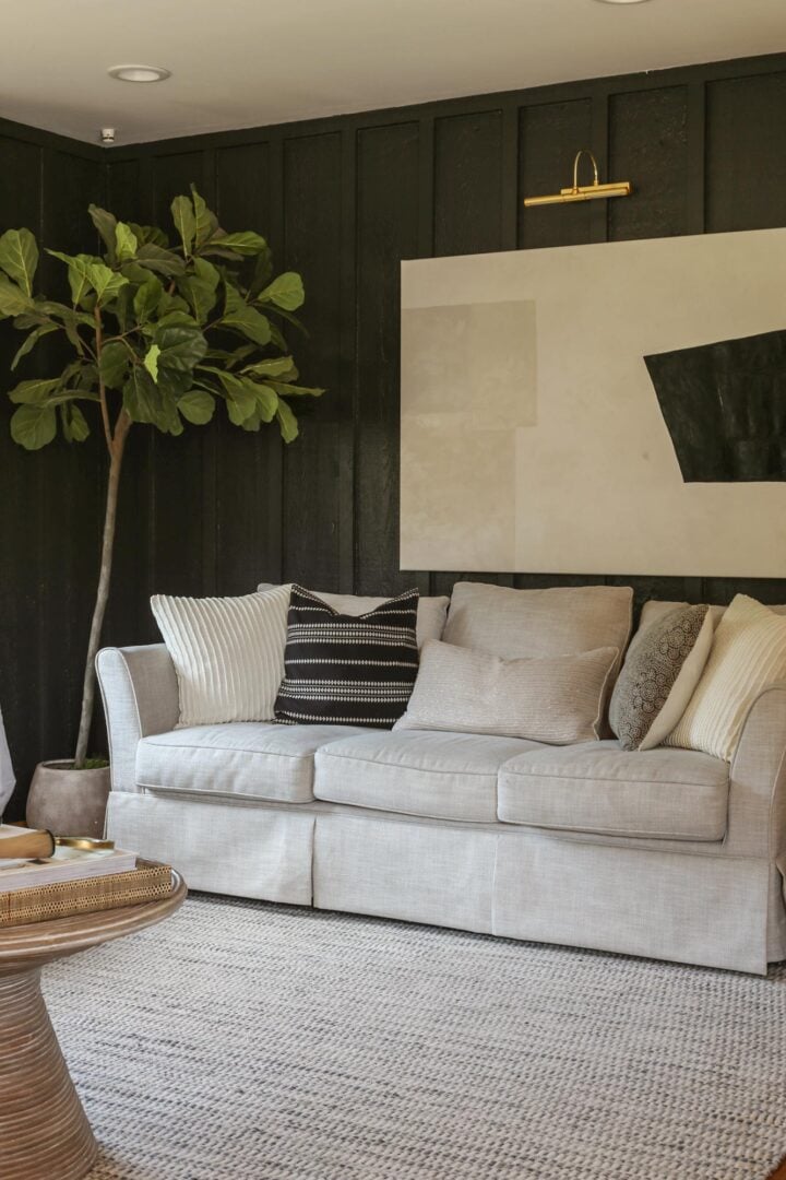 Black Modern Living Room Reveal - My Cozy Dark Family Room Transformation
