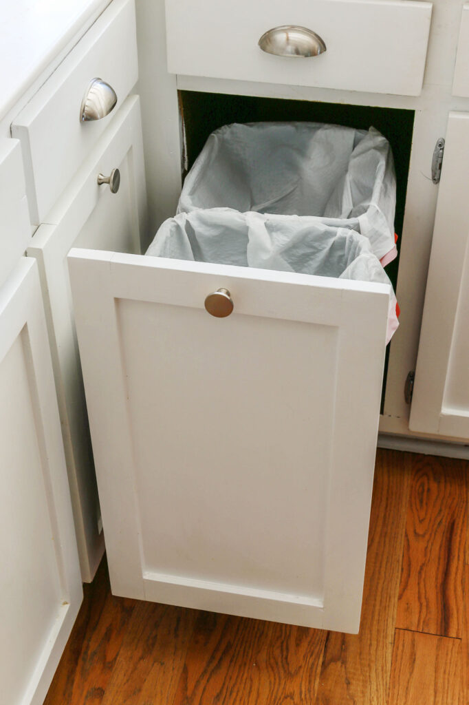 double trash can cabinet pull out in kitchen diy