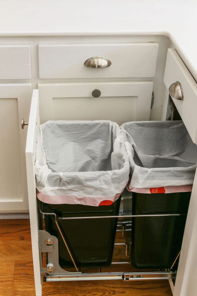 how to build a double trash can cabinet with pull out