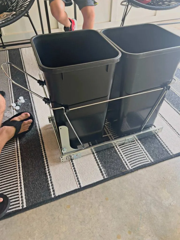 how to convert a trash cabinet to a pull out drawer for double trash cans
