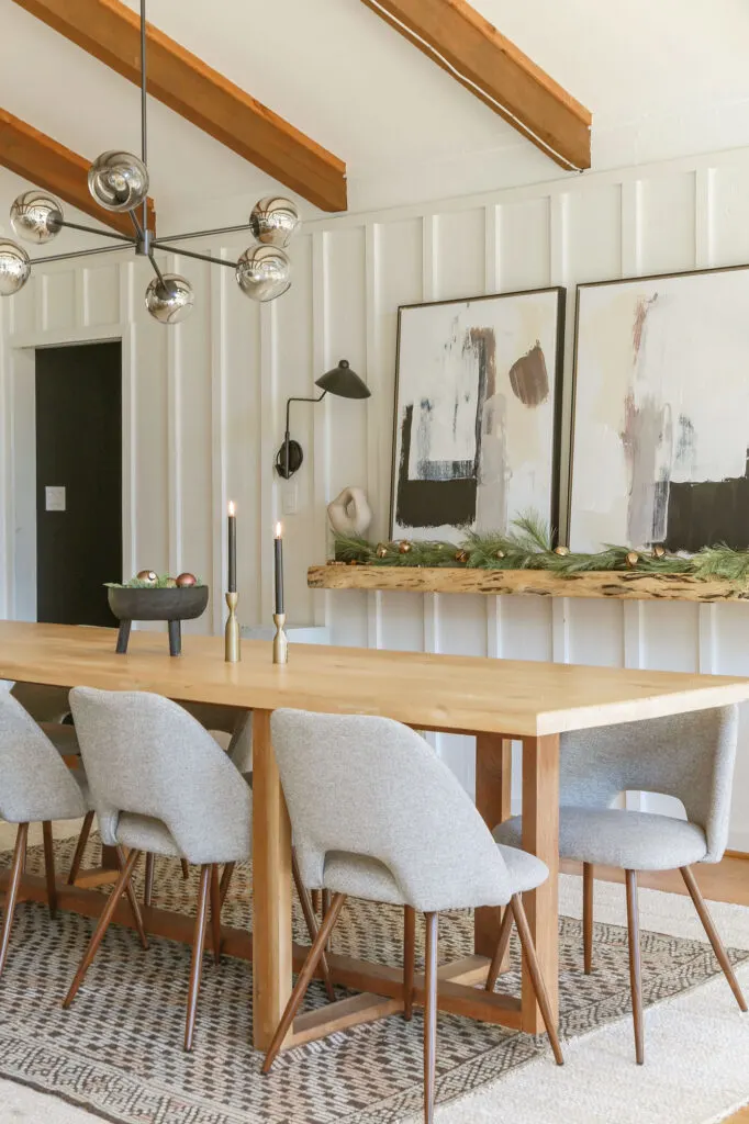 neutral modern christmas decor in dining room