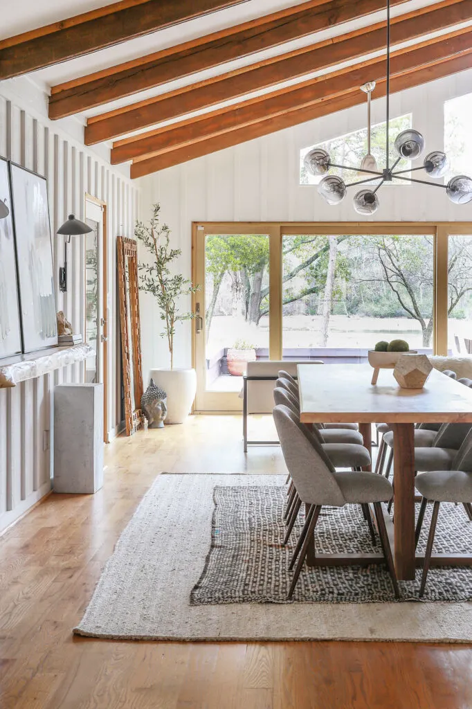 midcentury modern dining room with organic rustic decor