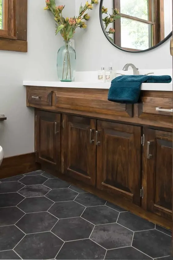 diy grout-able peel and stick tiles on bathroom floors