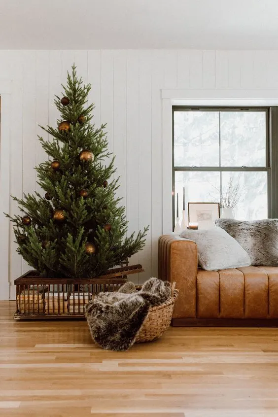 rustic and modern minimal christmas tree decorating