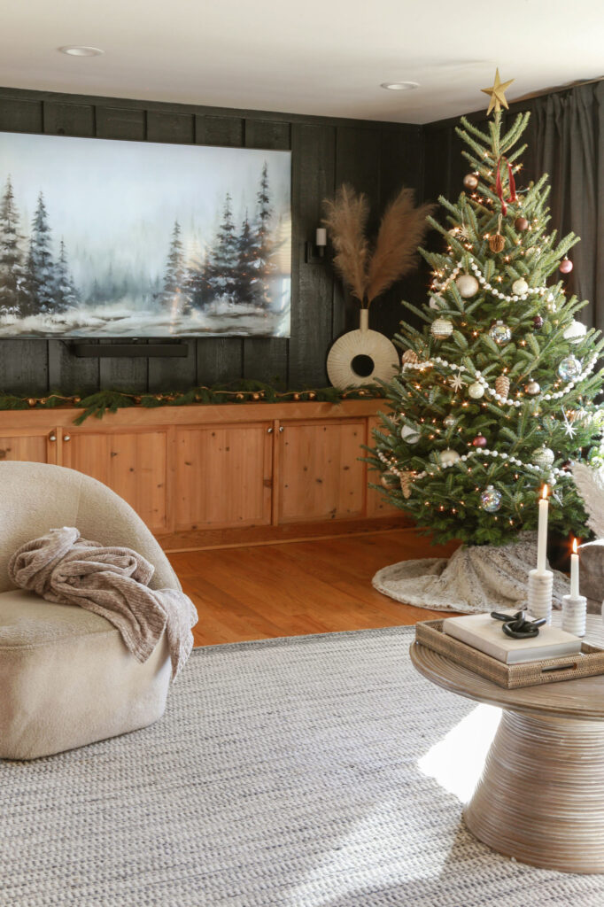 modern and moody christmas living room