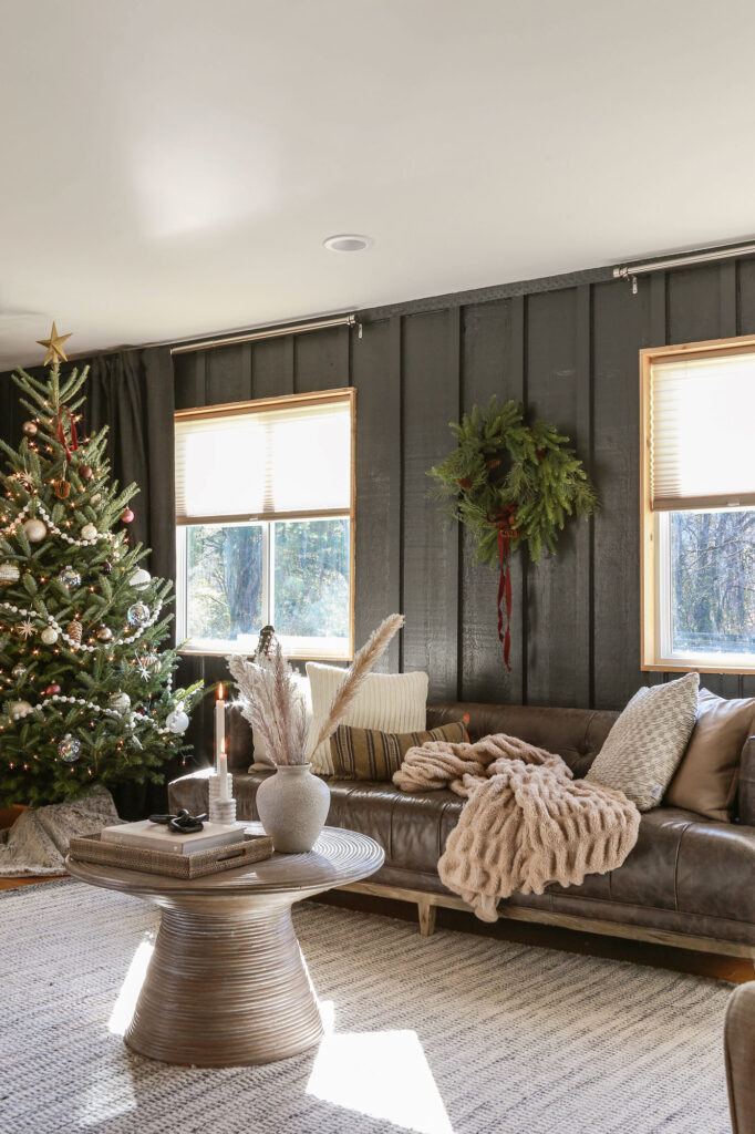 modern holiday decorating in living room