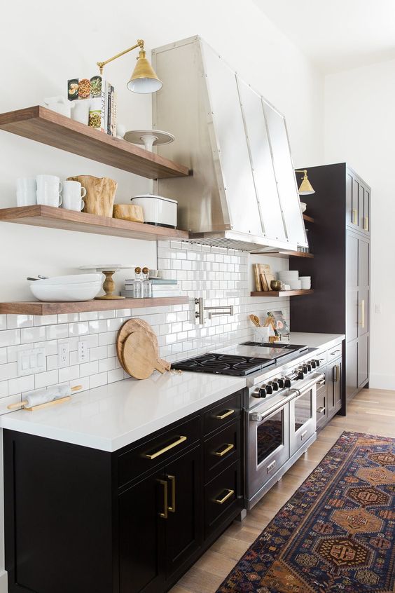 black kitchen cabinets with white backsplash paint ideas