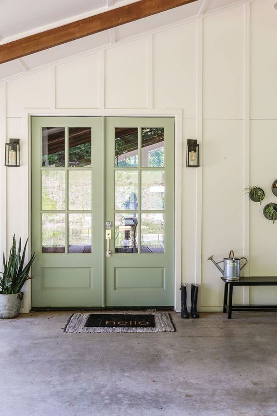 white exterior with front doors painted in Coastal Plain 