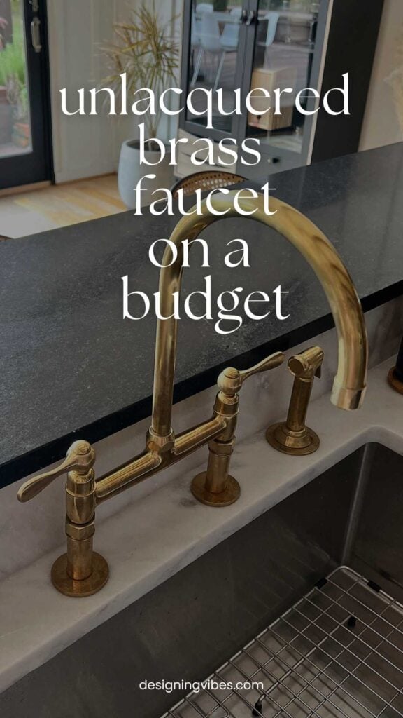 unlacquered brass bridge faucet on the cheap in kitchen with marble counters