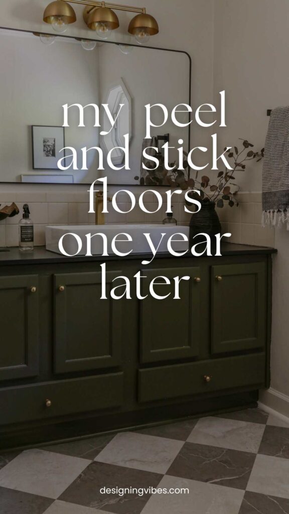 vinyl peel and stick tiles on bathroom floor one year after install