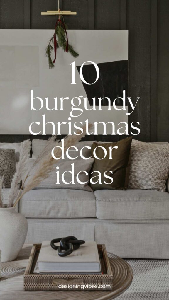 burgundy christmas decor in a chic moody living room