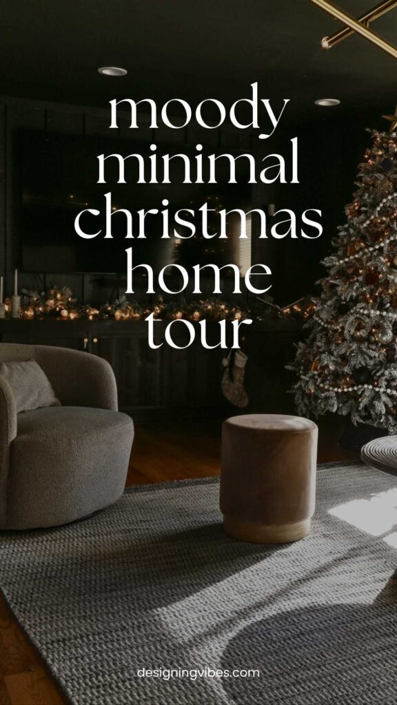 black moody, modern living room decorated with minimal christmas decor 