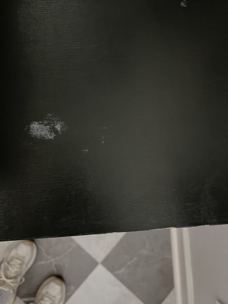 diy black countertops shown after two years of use with a stain