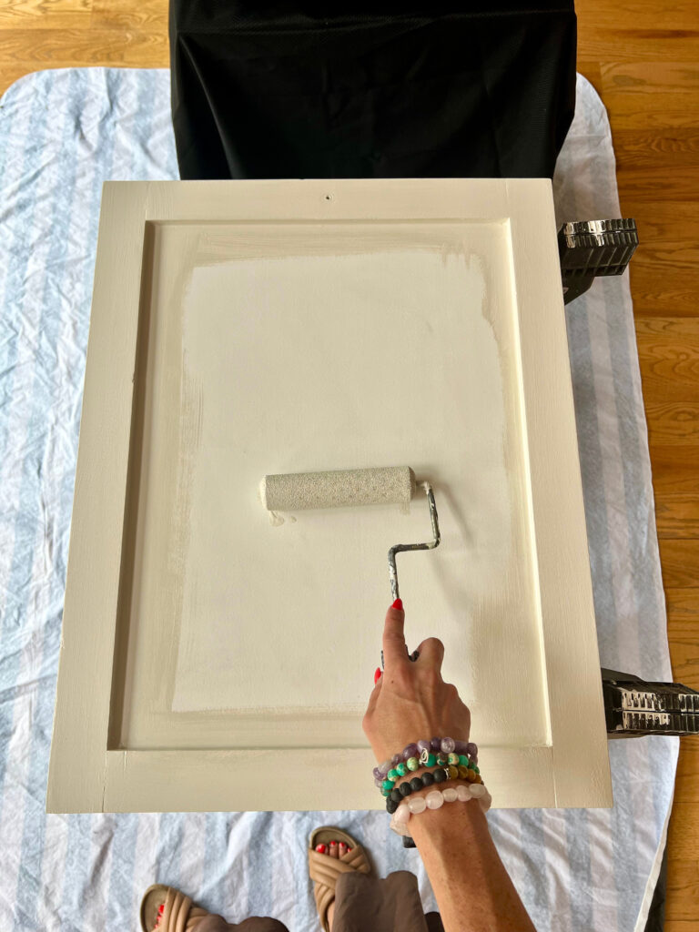 painting kitchen cabinets using foam roller and sherwin williams emerald urethane