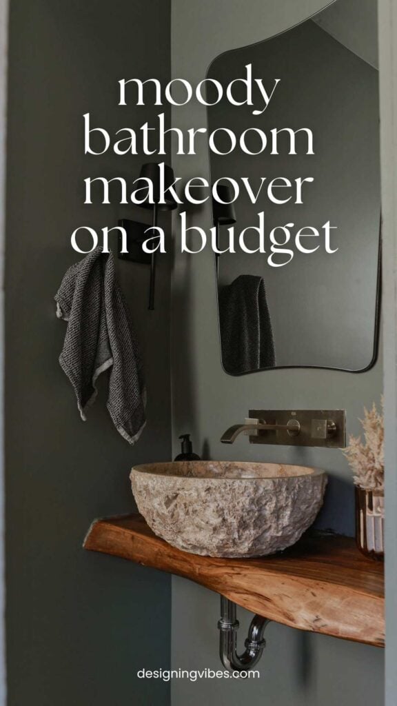 dark green powder room with earthy decor