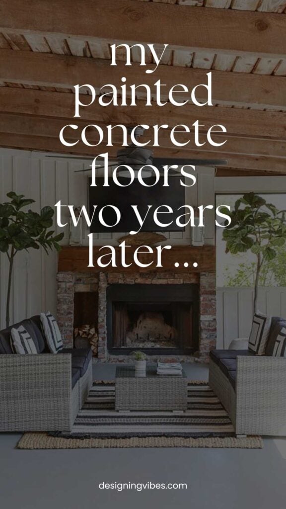 stylish modern farmhouse porch with diy painted concrete floors after two years