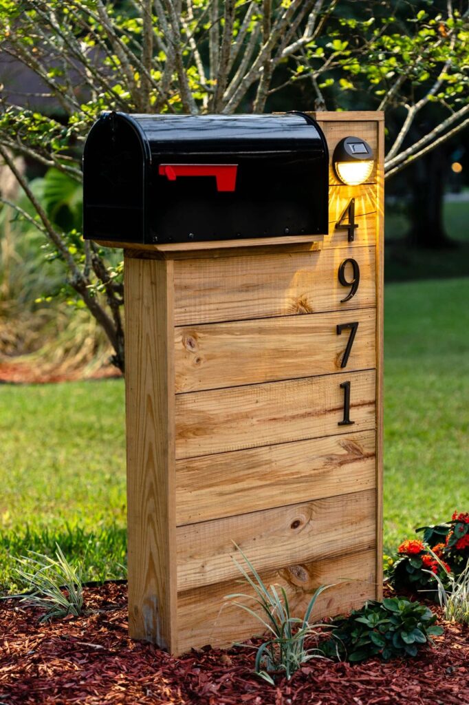 stylish and modern diy mailbox made from horizontal wood planks 