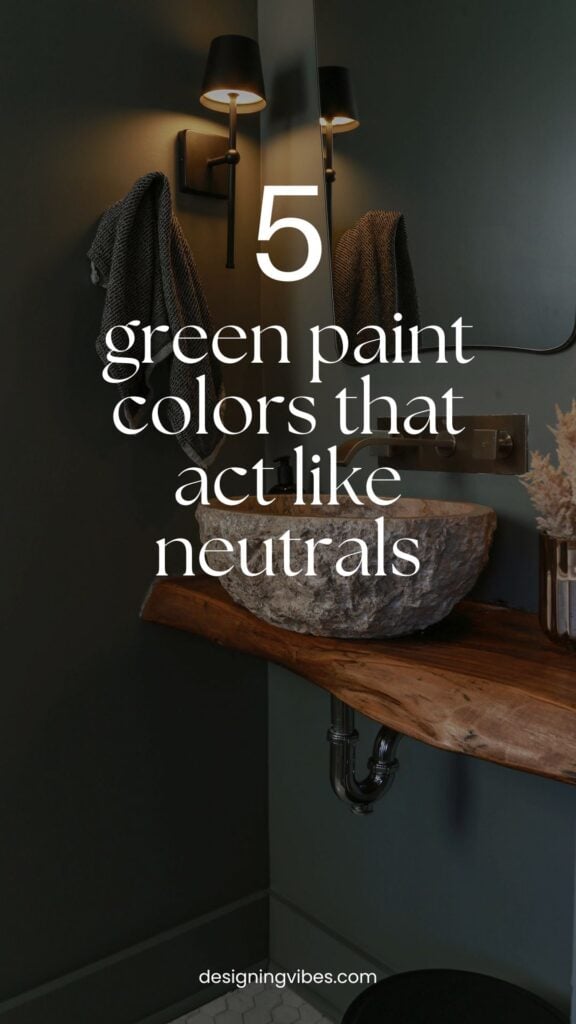 moody powder room color drenched in a green grey paint 