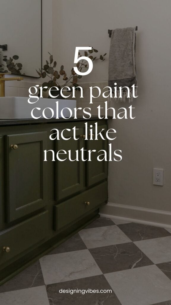bathroom cabinets painted in earthy dark green called dark olive by benjamin moore