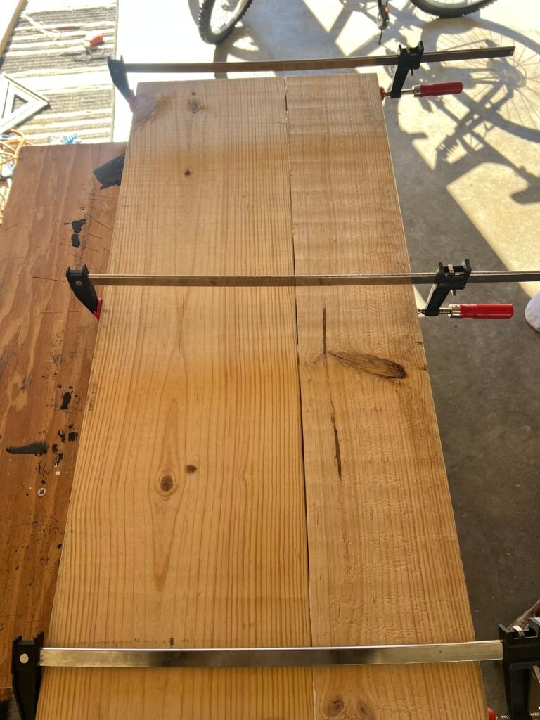 clamping boards together for waterfall countertop
