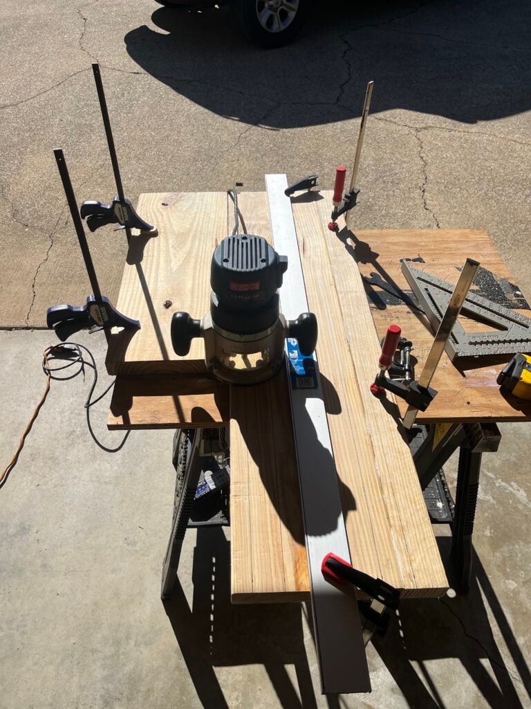 using a router and a track system to make fluted detail in boards being used for diy waterfall countertops