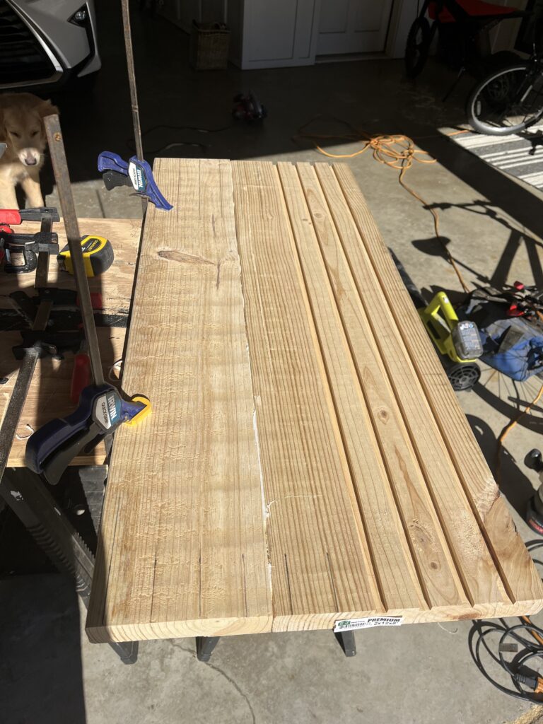 fluted detail progress on boards being used for diy waterfall counters