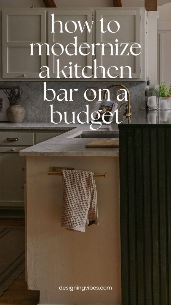making a dated raised bar in kitchen look more modern with diy faux waterfall countertop framing 