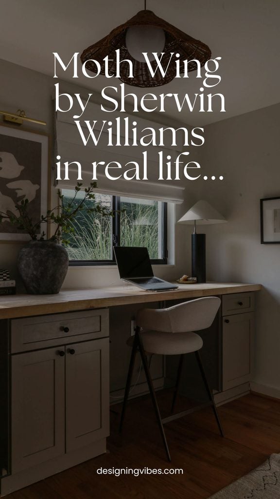 moth wing by sherwin williams on cabinets paired with matte black hardware