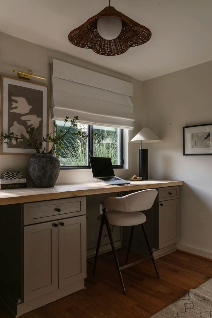 cabinets in office paintes moth wing by sherwin williams paired with shoji white walls