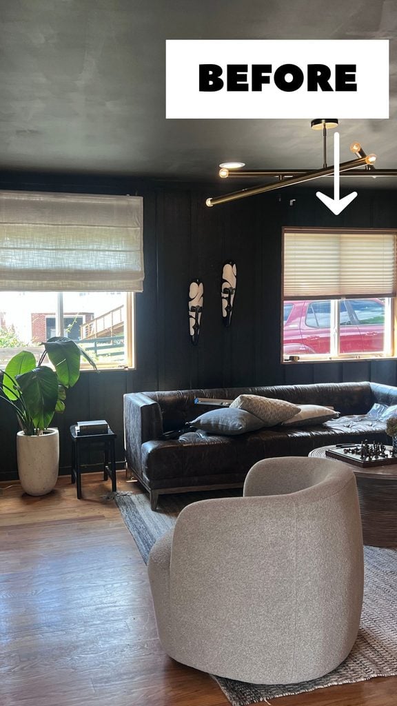 before and after unlined roman shades for privacy in a dark room with small windows