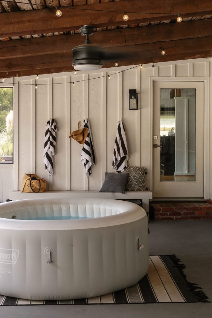 inflatable hot tub on screened in porch