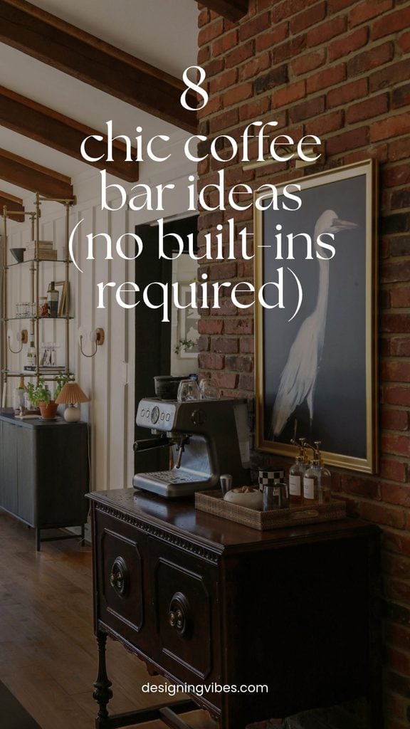 chic espresso bar station with european style on a vintage sideboard in kitchen