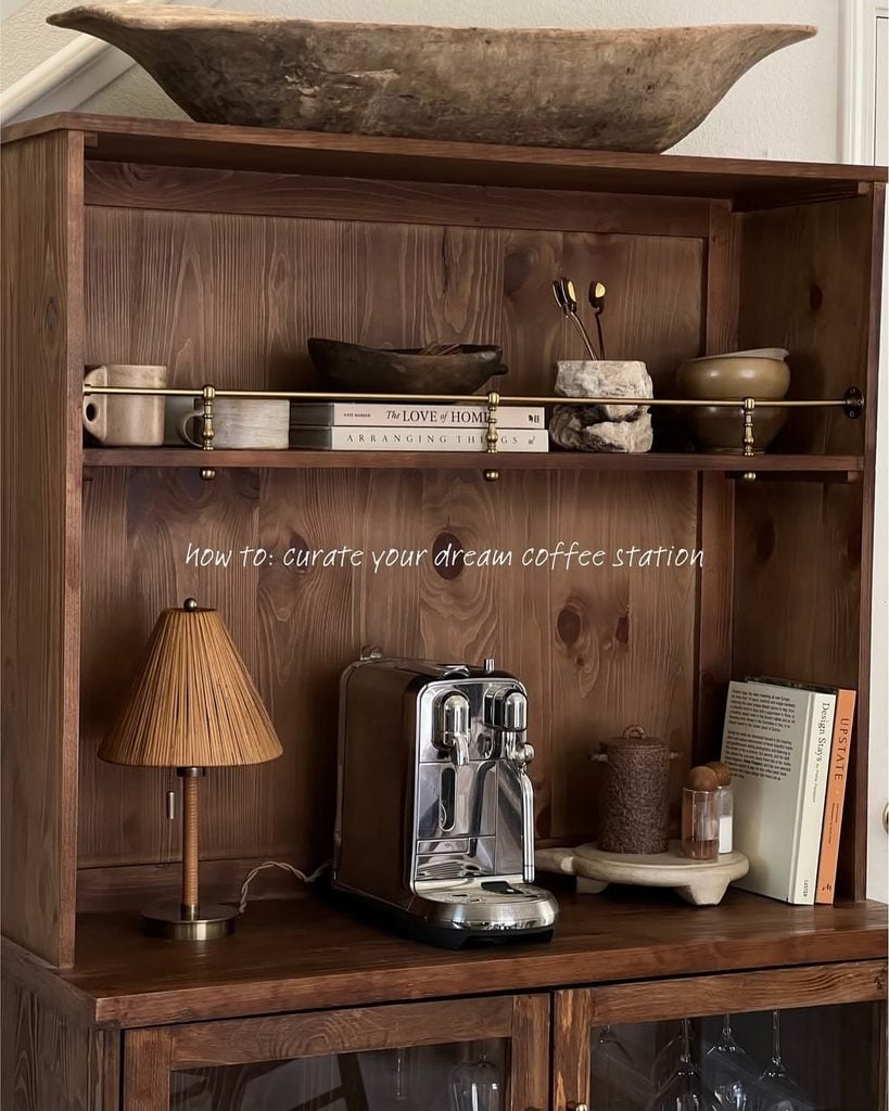 chic modern organic coffee station in wooden hutch